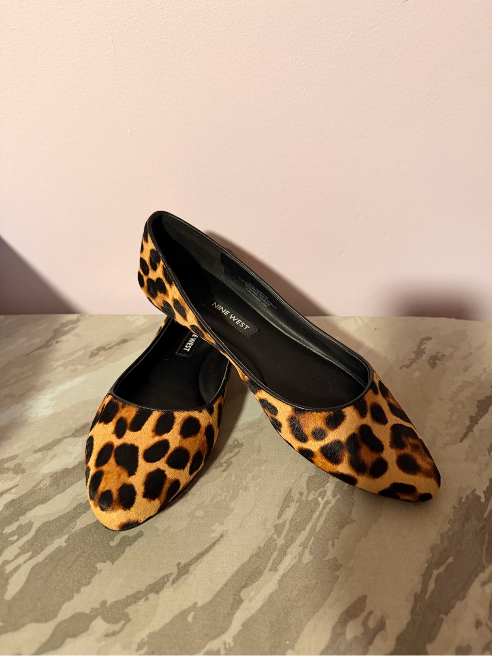 Nine West Leopard-Print Pointed Toe Flats in Brown and Black